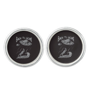 alien ufo surfing illustration with back to home   cufflinks