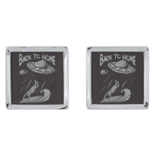 alien ufo surfing illustration with back to home   cufflinks