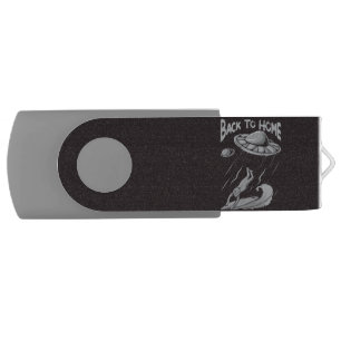 alien ufo surfing illustration with back to home   flash drive