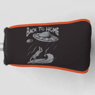 alien ufo surfing illustration with back to home golf head cover
