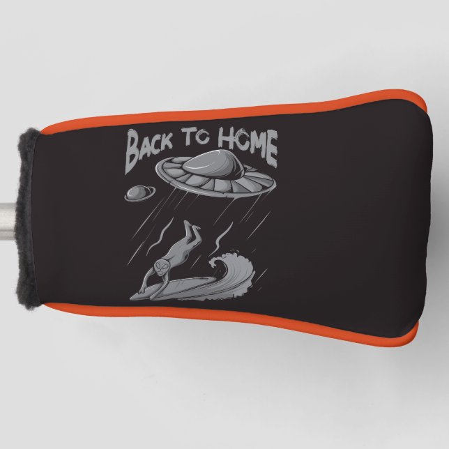 alien ufo surfing illustration with back to home   golf head cover (Front)
