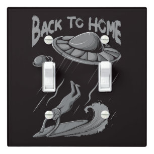alien ufo surfing illustration with back to home   light switch cover