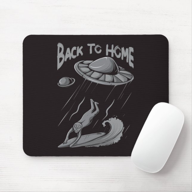 alien ufo surfing illustration with back to home   mouse pad (With Mouse)
