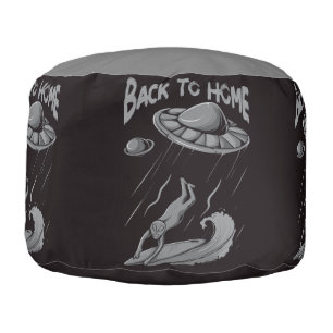 alien ufo surfing illustration with back to home   pouf