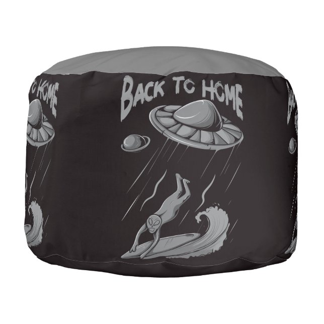 alien ufo surfing illustration with back to home   pouf (Left)