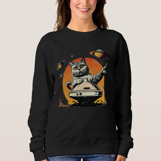 Alien UFO  Weird Cat Sweatshirt (Front)