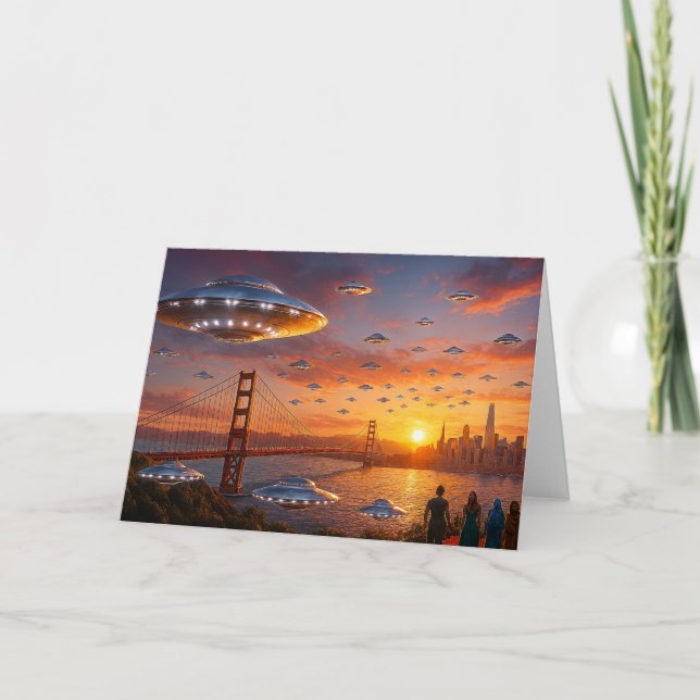 Alien UFOs SciFi Fantasy San Francisco Golden Gate Card (Front)