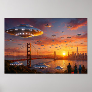 Alien UFOs SciFi Fantasy San Francisco Golden Gate Poster