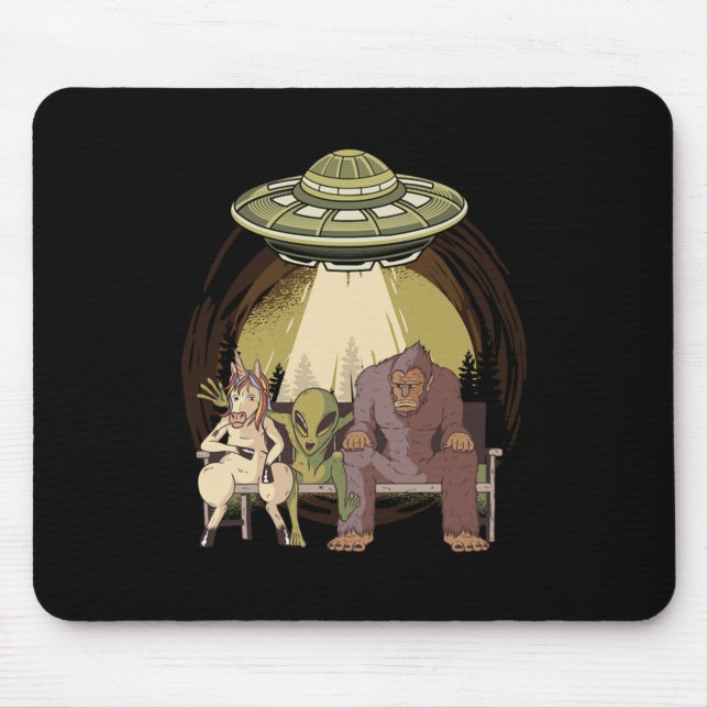 Alien Unicorn Bigfoot Aliens UFO Believer Gift Mouse Pad (Front)