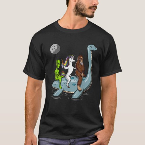 Alien Unicorn Bigfoot Riding Loch Ness T_Shirt