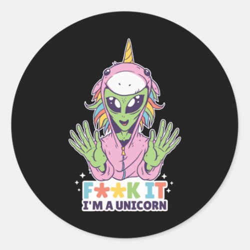 alien unicorn classic round sticker