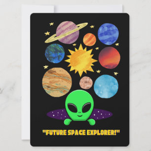 ALIEN ,UNIVERSE, ROCKETSHIP, PLANET AND ASTRONAUTS HOLIDAY CARD
