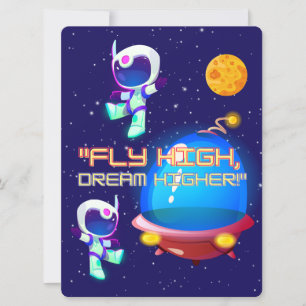 ALIEN ,UNIVERSE, ROCKETSHIP, PLANET AND ASTRONAUTS HOLIDAY CARD