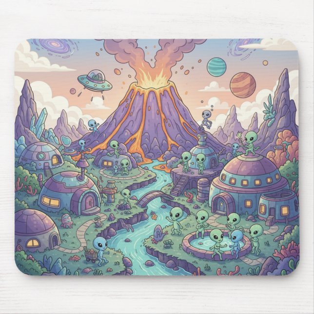 Alien Village by the Volcano Mouse Pad (Front)