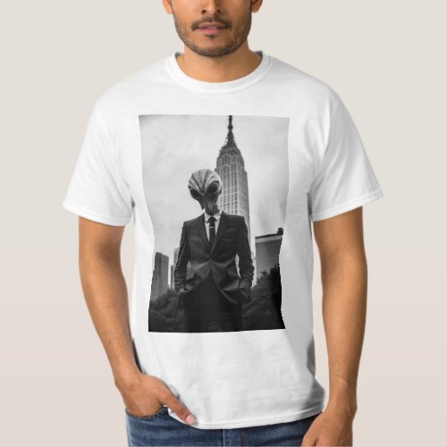 Alien Visitor _ Empire State Building Backdrop T_Shirt