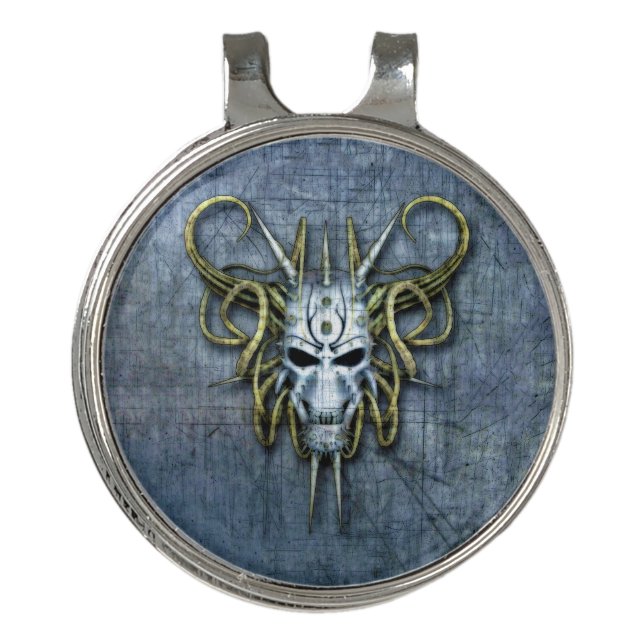 Alien WAr Mask Golf Hat Clip (Front)