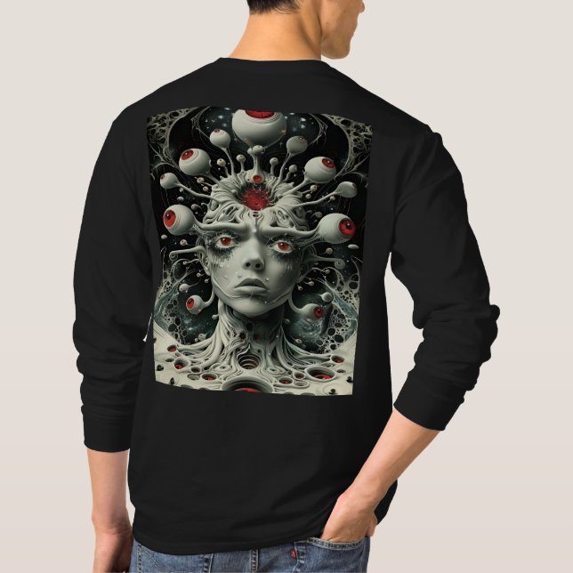 ALIEN WATCHING FOR EARTH, BACK PRINTED DESIGN  T-Shirt (Back)