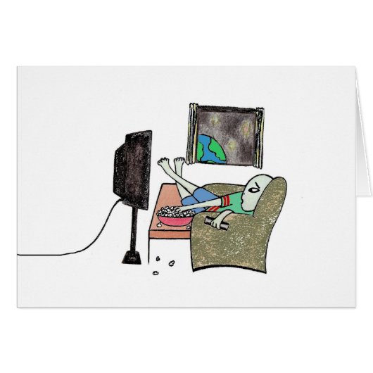 Alien Watching TV Cards (Front Horizontal)