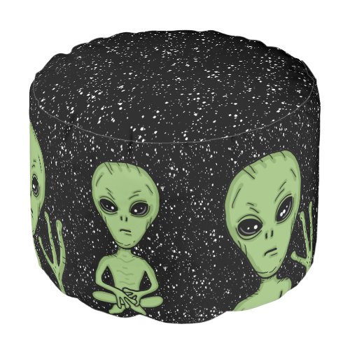 Alien Waving with Starry Background Pouf