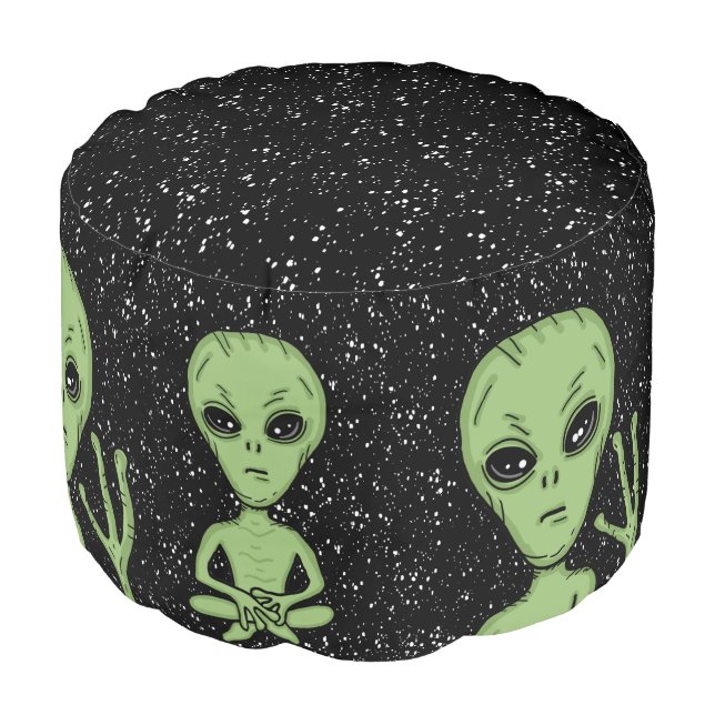 Alien Waving with Starry Background Pouf (Angled Front)