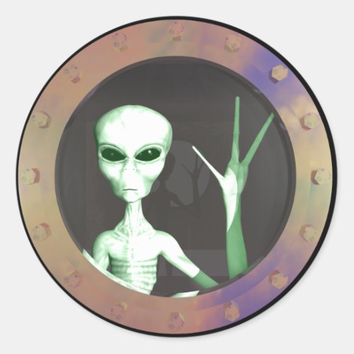 Alien window classic round sticker