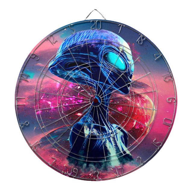 Alien Wisdom Psychedelic Scifi Art Dart Board (Front)