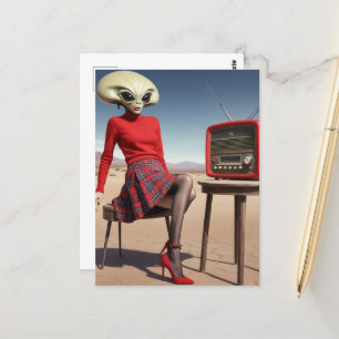 Alien With a Radio in the Desert Postcard