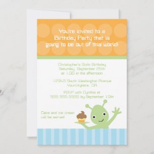 Alien with cupcake boy's birthday party invitation