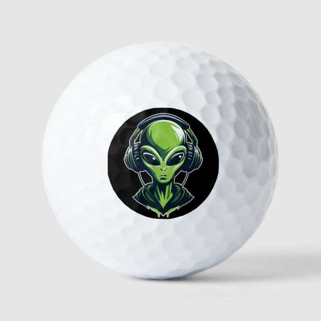 Alien with Headphones – Minimalist Techno & R Golf Balls (Front)