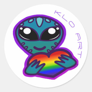 Alien With Rainbow Heart Sticker