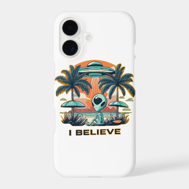 alien with UFO I BELIEVE Iphone Case (Back)