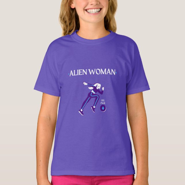 Alien Woman: Playing Soccer T-Shirt (Front)