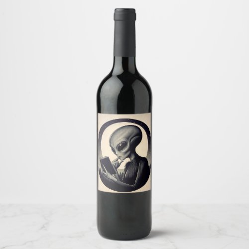 Alien Woman Reading Book Vintage Art Wine Label