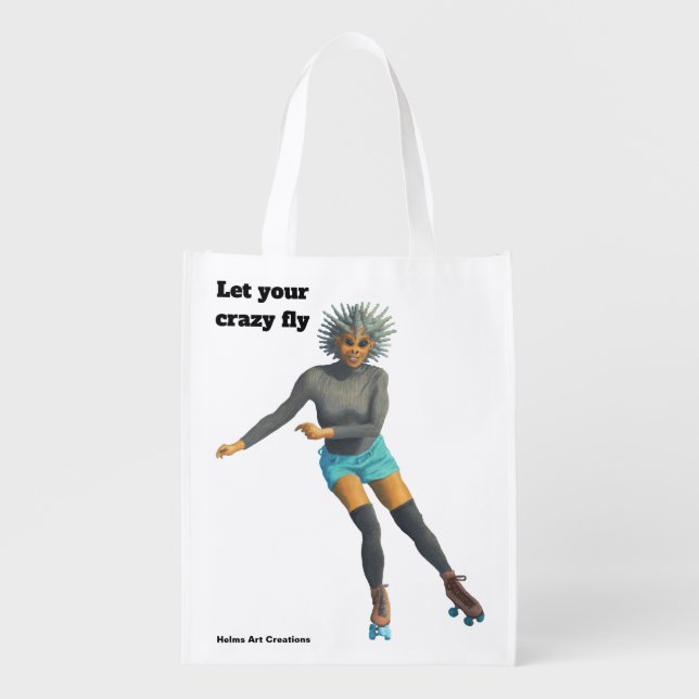 Alien Woman Roller Skater Fantasy Art Reusable Bag (Front)