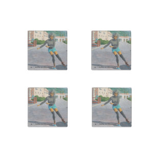 Alien Woman Roller Skater Fantasy Art Stone Magnet