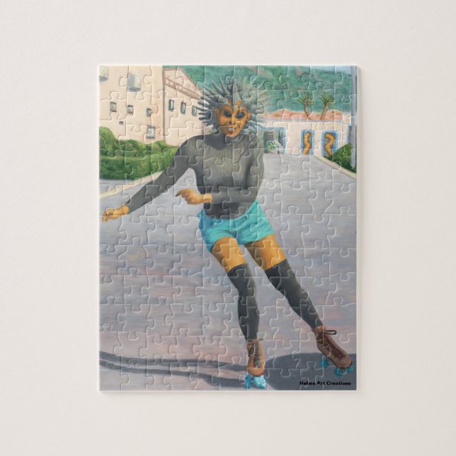 Alien Woman Roller Skating Fantasy Small Puzzle (Vertical)