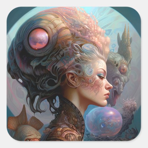 Alien Woman Surreal Science Fiction Art Square Sticker