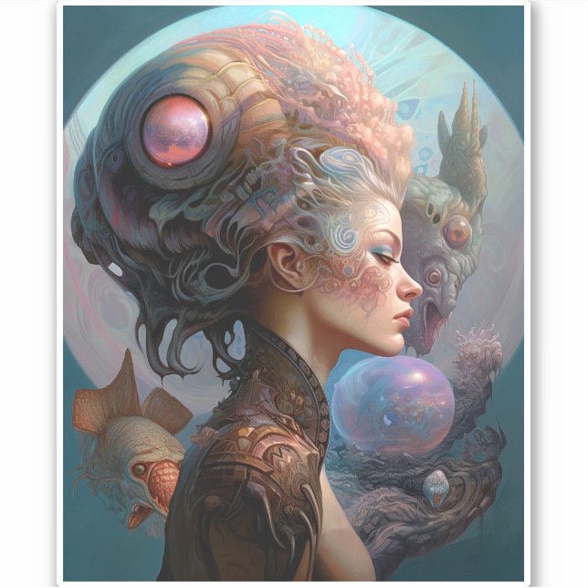 Alien Woman Surreal Science Fiction Art Sticker (Front)