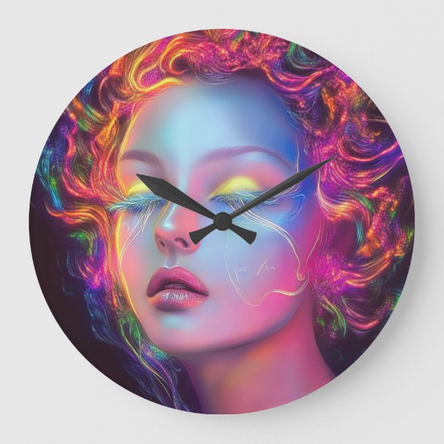 Alien Woman with Cosmic Hair  Large Clock (Front)