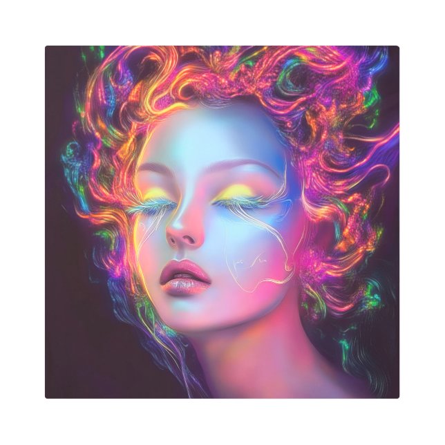 Alien Woman with Cosmic Hair  Metal Print (Front)