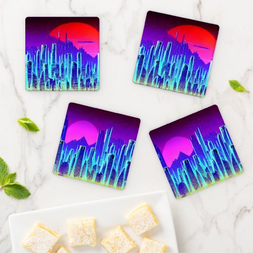 Alien World  Double Sunset  Futuristic City Coaster Set