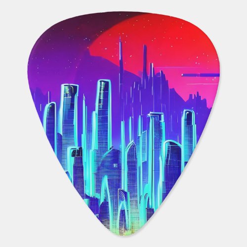 Alien World  Double Sunset  Futuristic City Guitar Pick