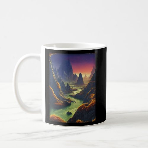 Alien World Landscape With Mountains And Waterfall Coffee Mug