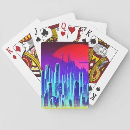 Alien World  Orange Sunset  Futuristic City Poker Cards