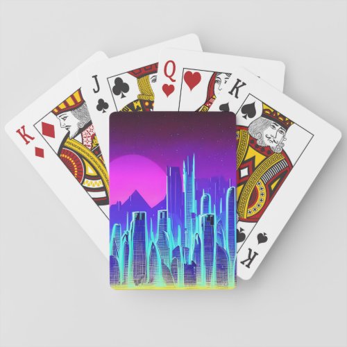 Alien World  Purple Sunset  Futuristic City Poker Cards