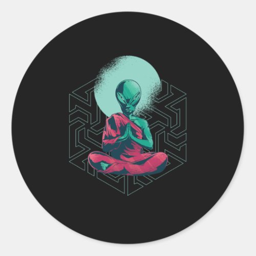 Alien Yoga Buddha Buddhist UFO Believer Gift Classic Round Sticker