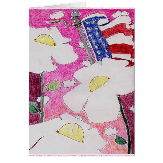 Alienated Soul: Three Flowers US Flag Pink Sky Cards (Front)