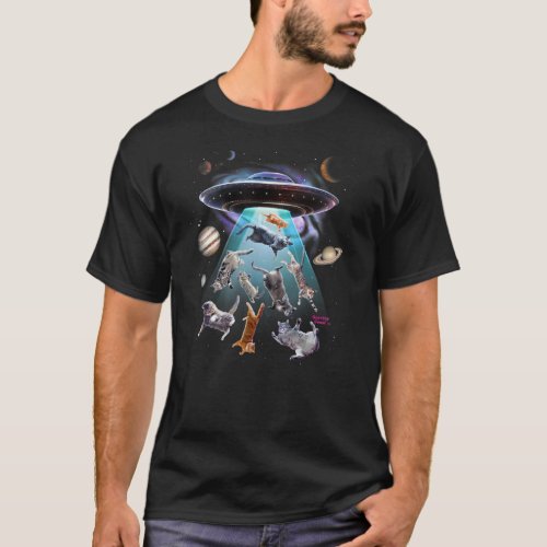 Aliens Abducting Cats Into Flying Ufo Saucer In Co T_Shirt