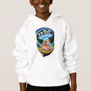 Aliens abducting cows but the cow looks happy hoodie
