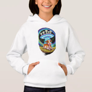 Aliens abducting cows but the cow looks happy hoodie